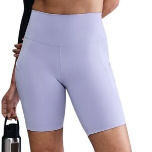 Nike One Womens 8" Training Shorts Purple High Rise Biker Shorts Pockets New